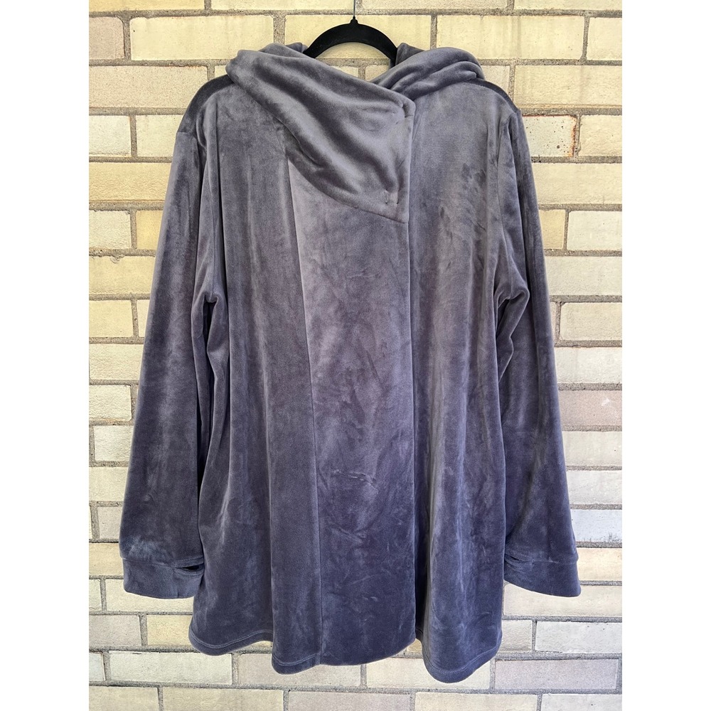 Cuddl Duds Gray Double Plush Velour Button Wrap Hoodie Lounge Cardigan Sz Large